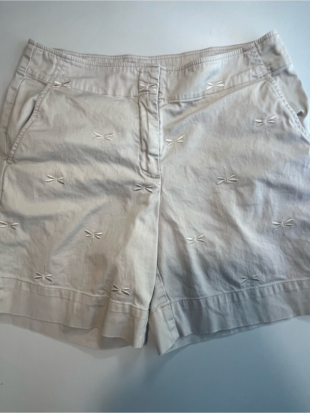 Talbots Cream Embroidered Dragonfly Cotton Shorts
